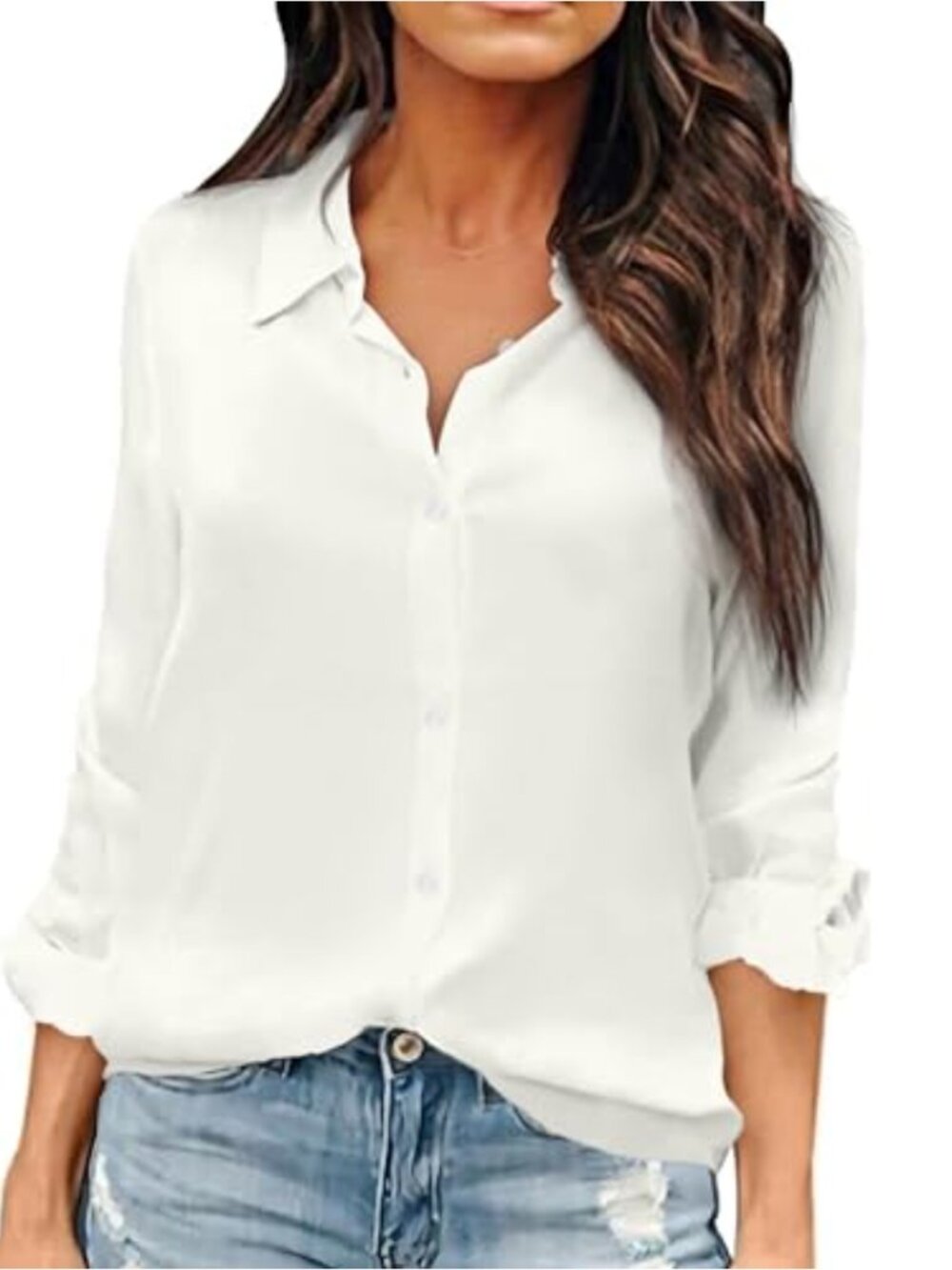 Women's Chiffon Button Down Long Sleeve V-Neck Office Blouse
